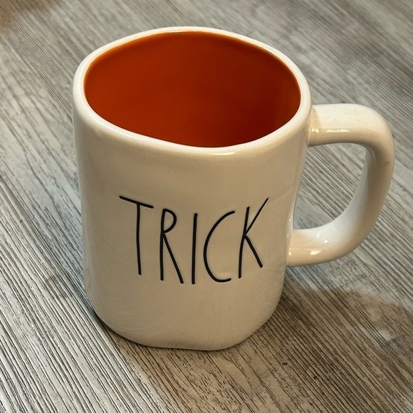 RAE DUNN two sided TRICK TREAT coffee beverage mug cup with orange inside. - Picture 6 of 7